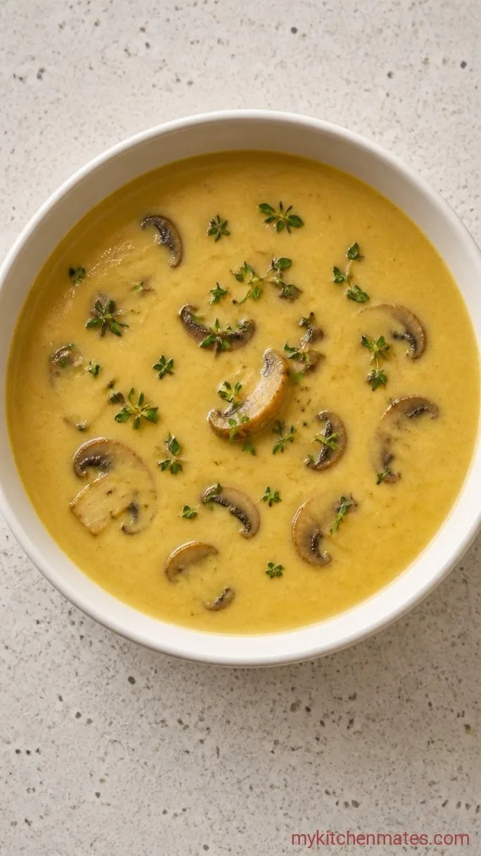 30-Minute Creamy Golden Mushroom Soup Step 5: Ladle Into Bowls and Garnish