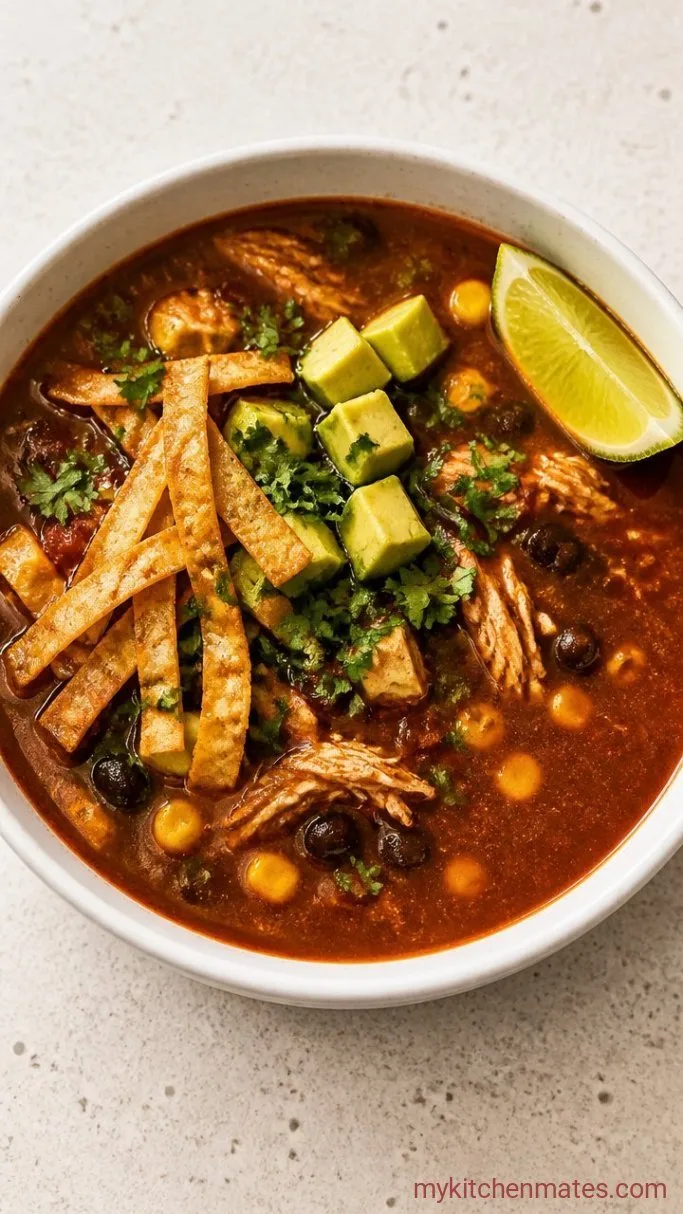 Easy 30-Minute Chicken Tortilla Soup Step 5: Ladle, Top, and Serve