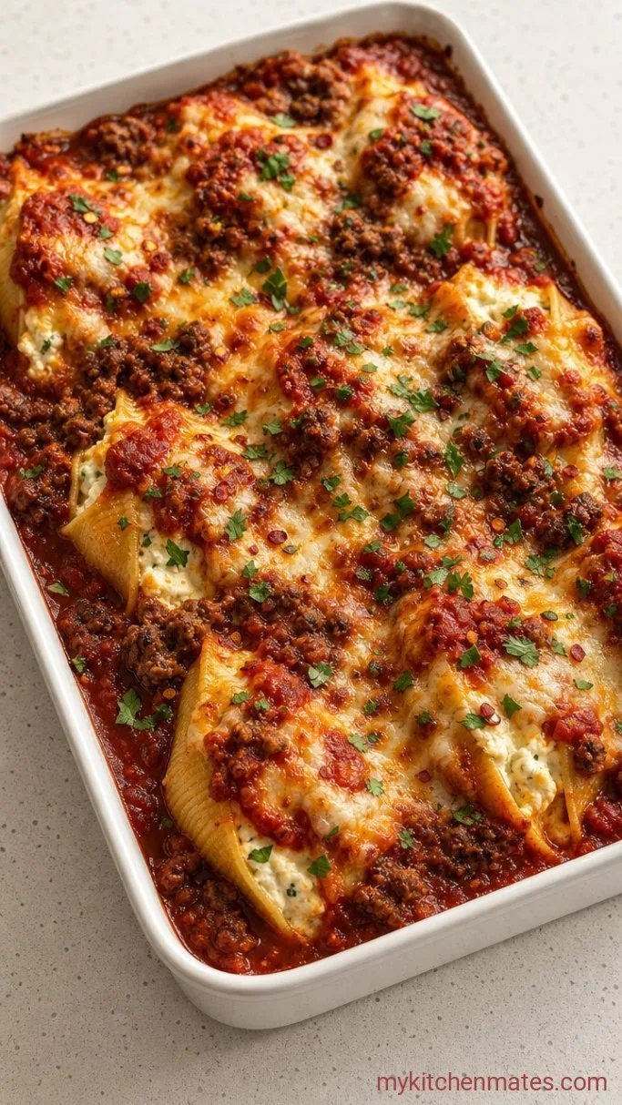 45-Minute Cheesy Beef Stuffed Shells Step 5: Layer and Bake the Shells