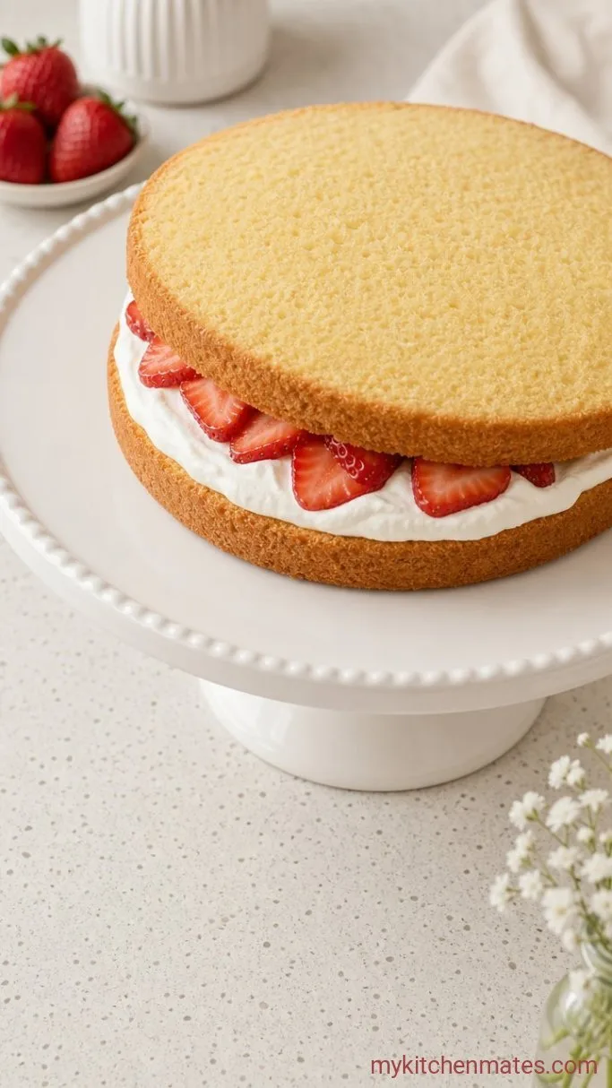 Korean Birthday Cake: Light Sponge with Fresh Cream and Fruit Step 5: Layer the Cake