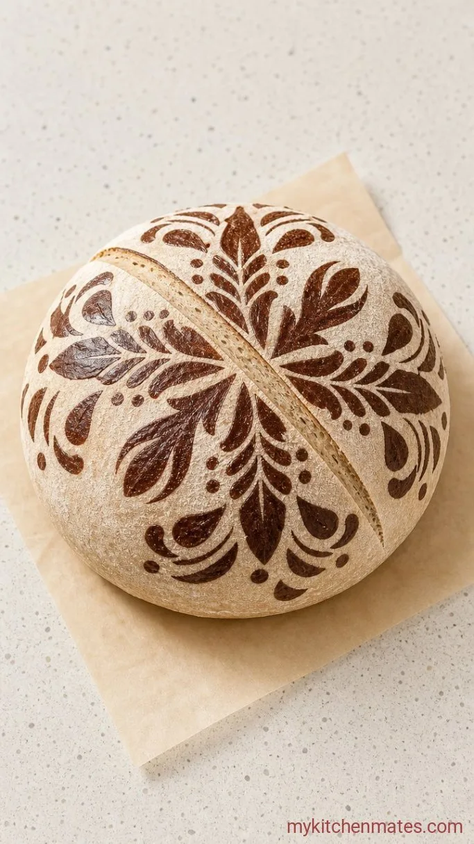 Painted Sourdough Bread with Flour Paste Designs Step 5: Paint and Score the Surface