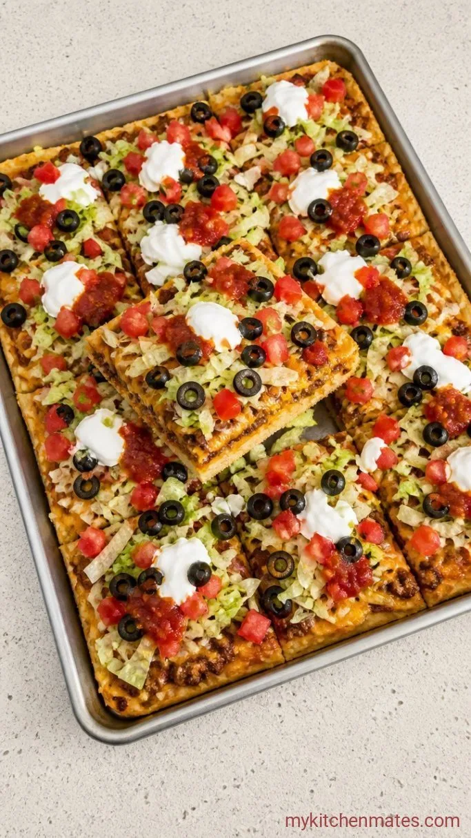Crispy Sheet Pan Taco Pizza (Ready in 30 Minutes) Step 5: Pile on the Fresh Toppings and Slice