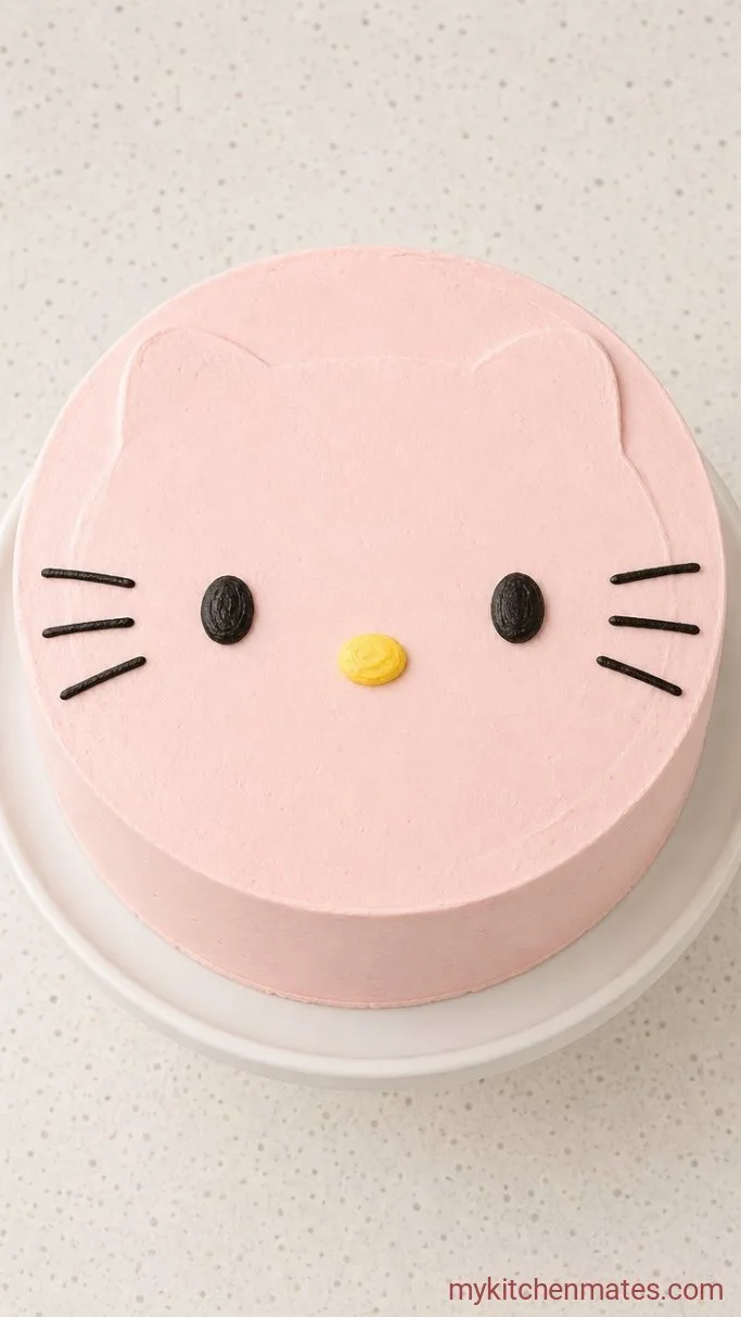 Hello Kitty Birthday Cake with Buttercream Face Tutorial Step 5: Pipe the Hello Kitty Face