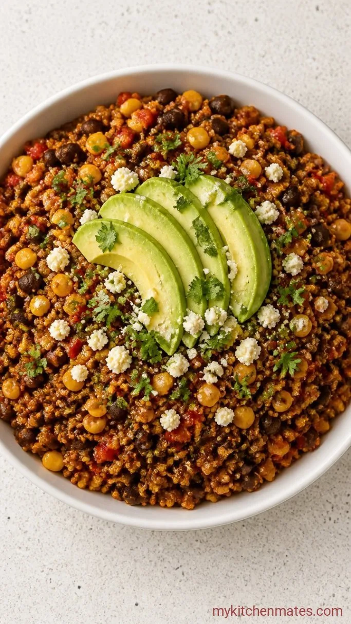 30-Minute One Pan Mexican Quinoa Step 5: Plate with All the Toppings