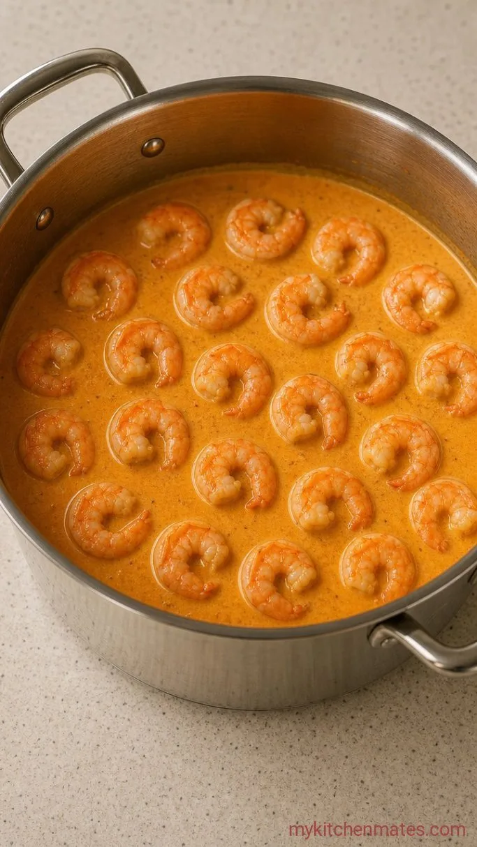 Creamy Shrimp Bisque with Sherry Step 5: Poach the Shrimp in the Cream