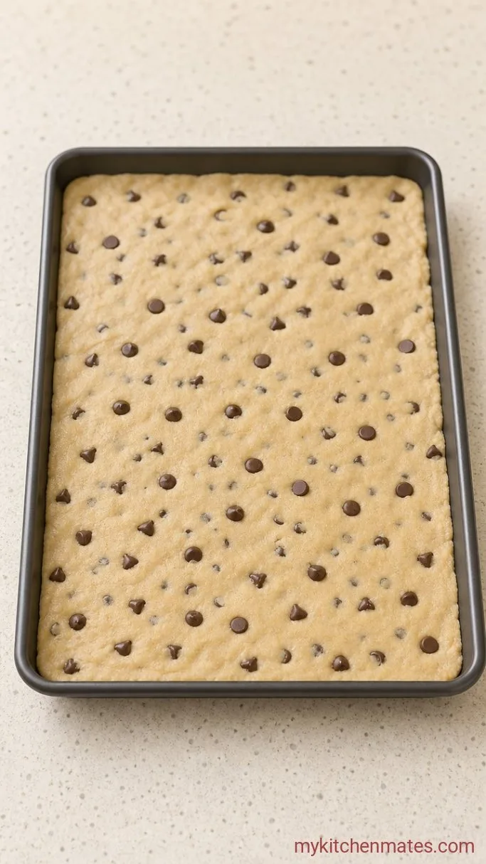 Soft & Chewy Sheet Pan Cookie Cake Step 5: Press and Bake