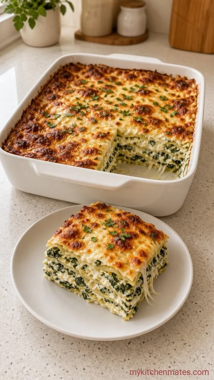 Creamy White Sauce Lasagna with Spinach and Ricotta Step 5: Rest and Slice the Lasagna