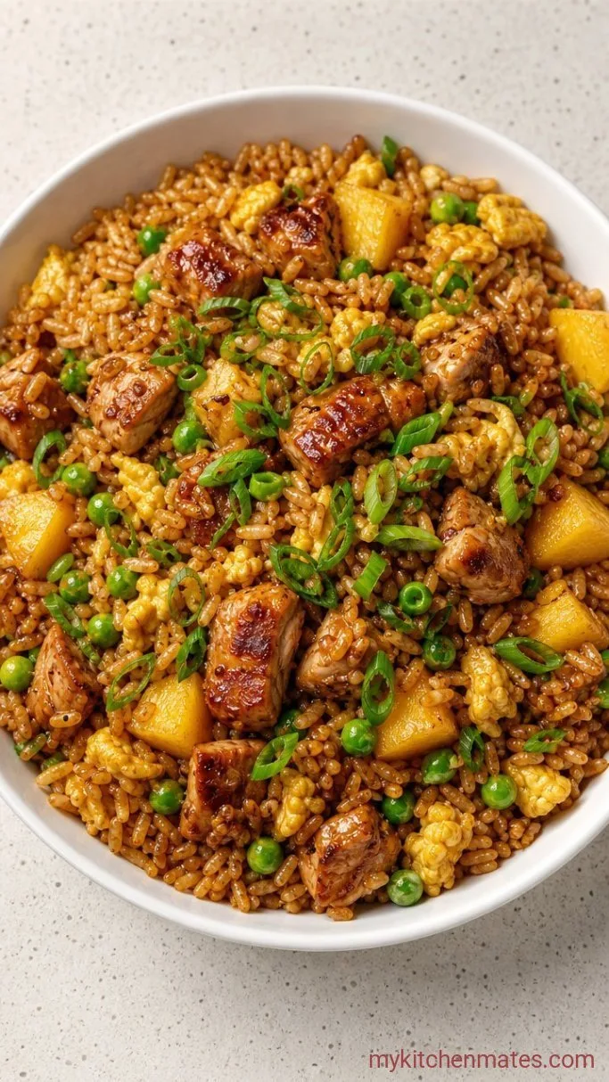 25-Minute Chicken Fried Rice with Pineapple Step 5: Return the Chicken and Eggs, Then Serve