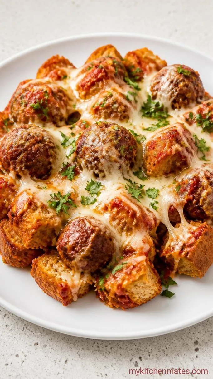 Hearty Meatball Sub Casserole with Garlic Bread Topping Step 5: Scoop and Garnish