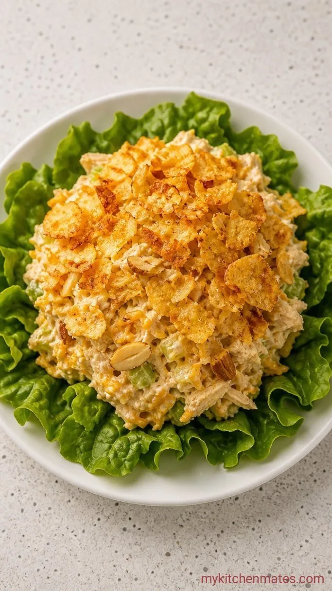 Baked Hot Chicken Salad with Crunchy Potato Chip Topping Step 5: Scoop and Serve on Lettuce