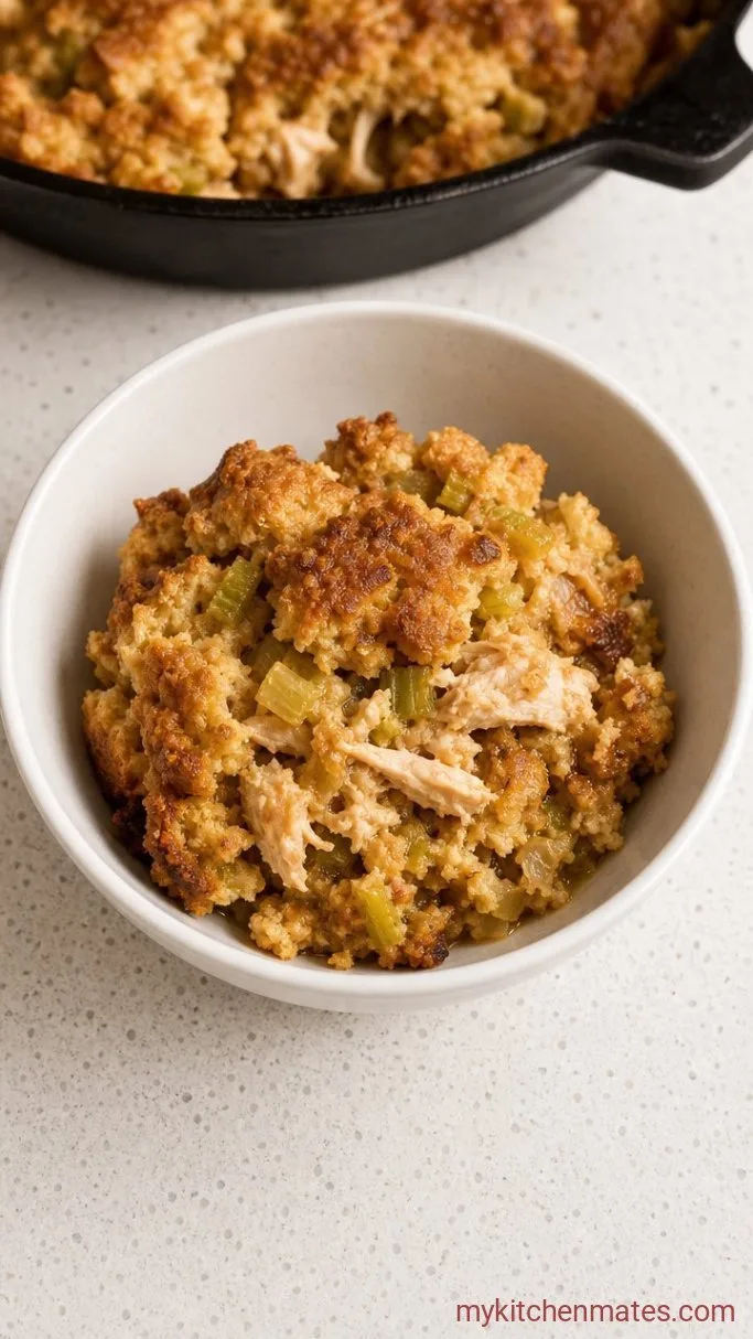 Quick Rotisserie Chicken and Cornbread Dressing Casserole Step 5: Scoop and Serve the Casserole