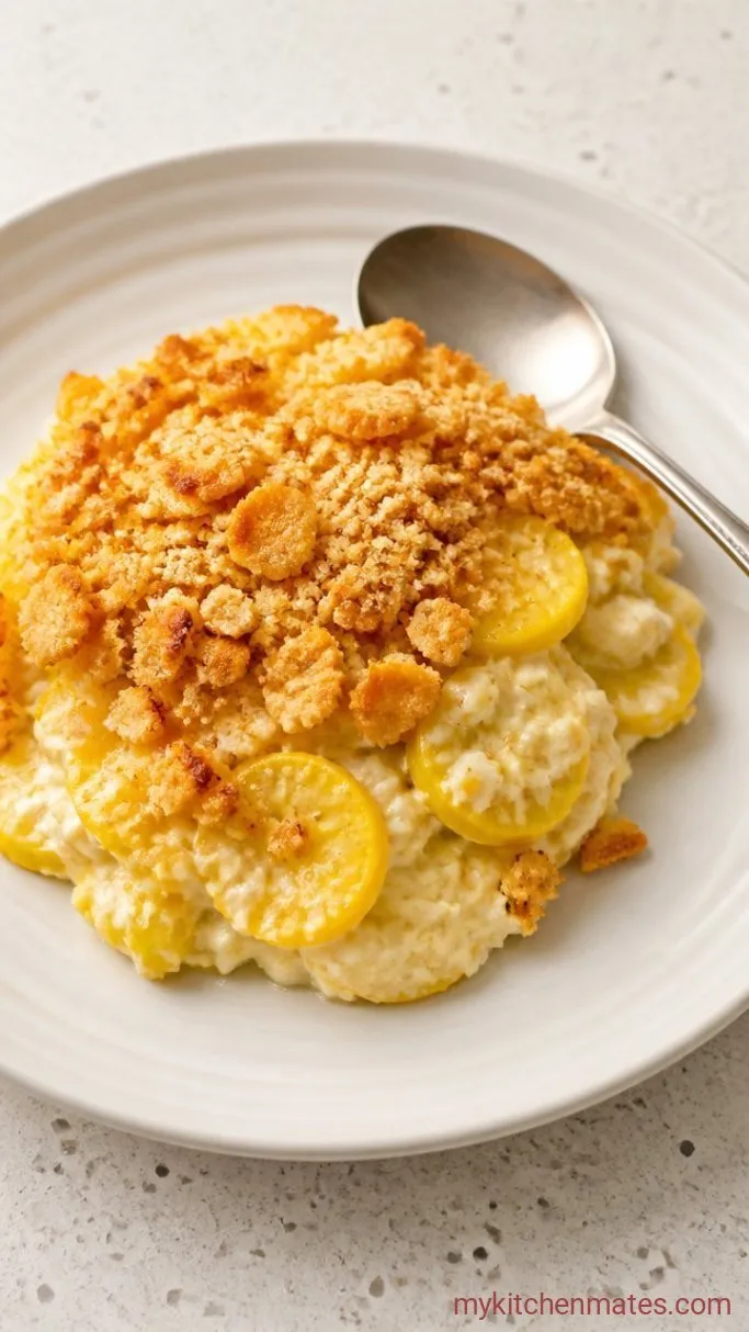 Old-Fashioned Cheesy Yellow Squash Casserole Step 5: Scoop and Serve with the Crunch Intact