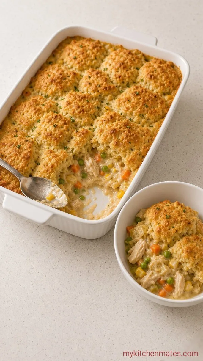 Easy Chicken Cobbler Casserole with Buttery Biscuit Topping Step 5: Scoop and Serve