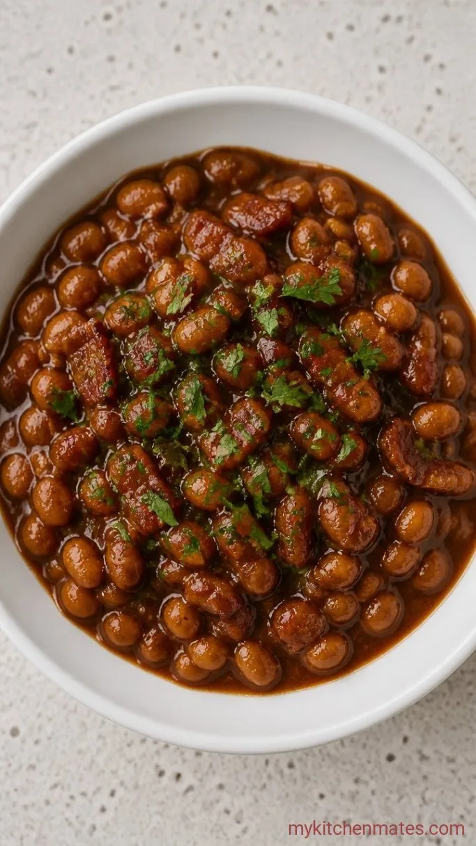 Rich and Smoky Crockpot Baked Beans Step 5: Scoop and Serve