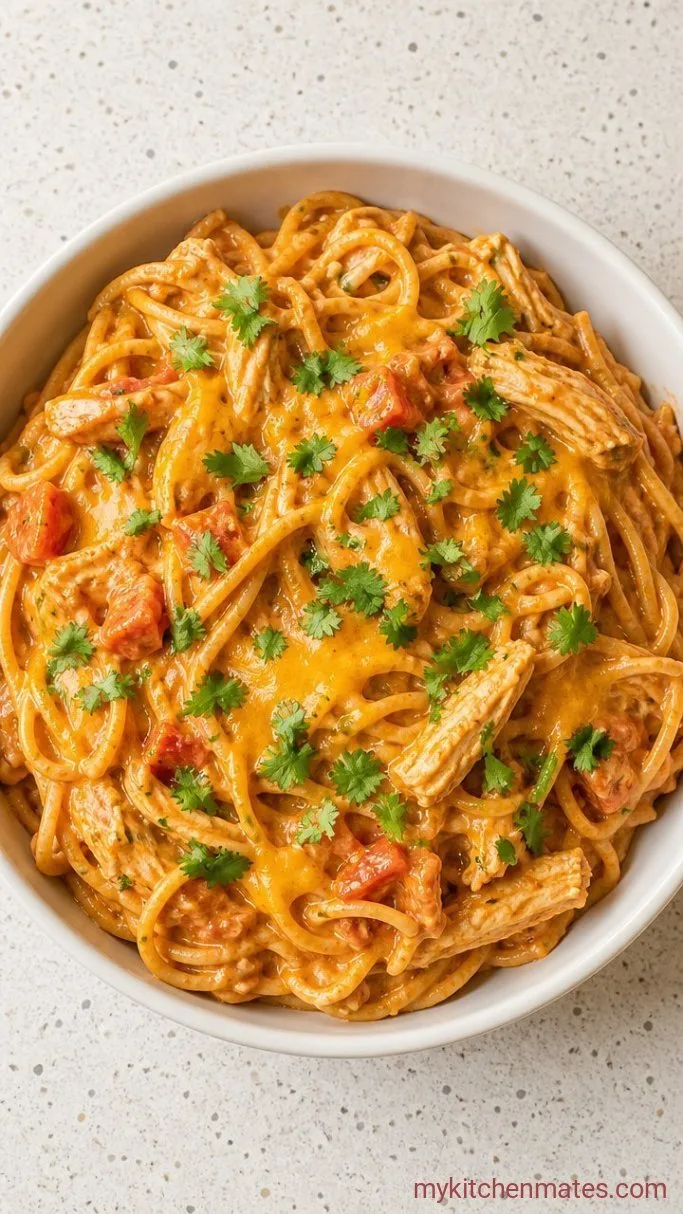 30-Minute Creamy Rotel Chicken Spaghetti Step 5: Serve It Hot