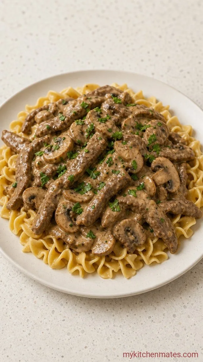 30-Minute Gluten-Free Beef Stroganoff Step 5: Serve Over Noodles