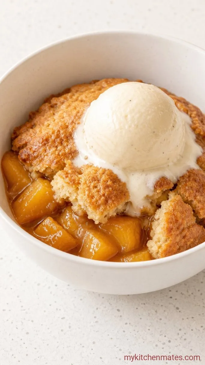 Easy Vegan Peach Cobbler with Fluffy Biscuit Topping Step 5: Serve Warm with a Scoop