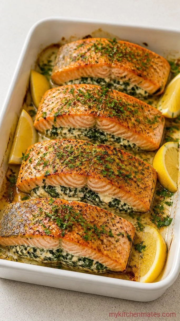 Easy Spinach Stuffed Salmon (Ready in 35 Minutes) Step 5: Serve with Lemon and Herbs