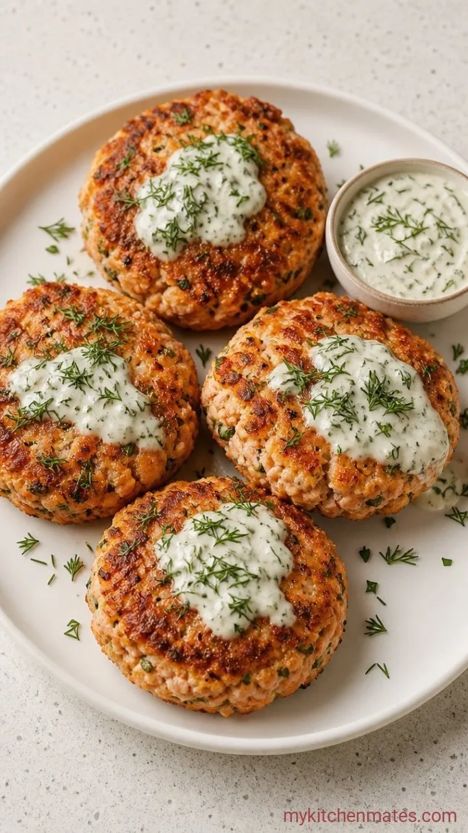 Crispy Mediterranean Salmon Patties Step 5: Serve with the Lemon-Dill Sauce