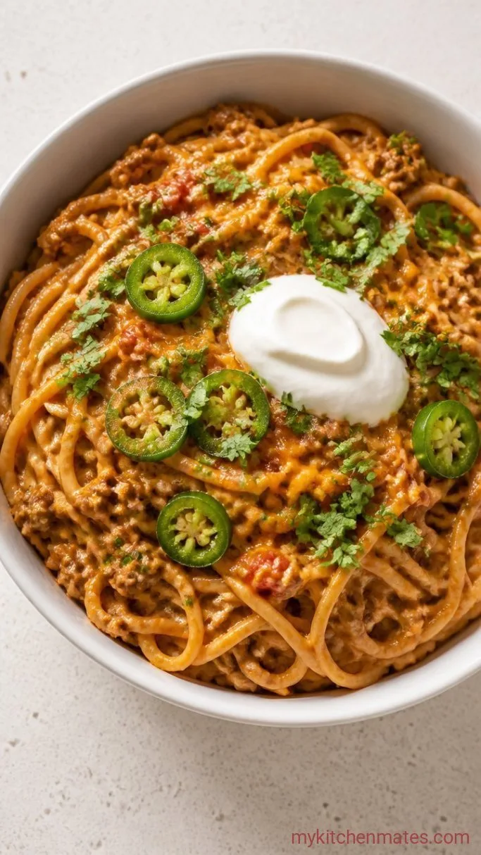 30-Minute One Pot Taco Spaghetti Step 5: Serve with Toppings