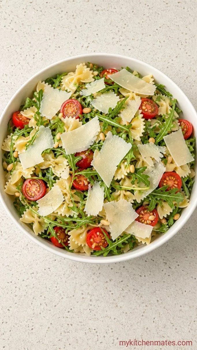 25-Minute Arugula Pasta Salad with Lemon and Parmesan Step 5: Shave and Serve