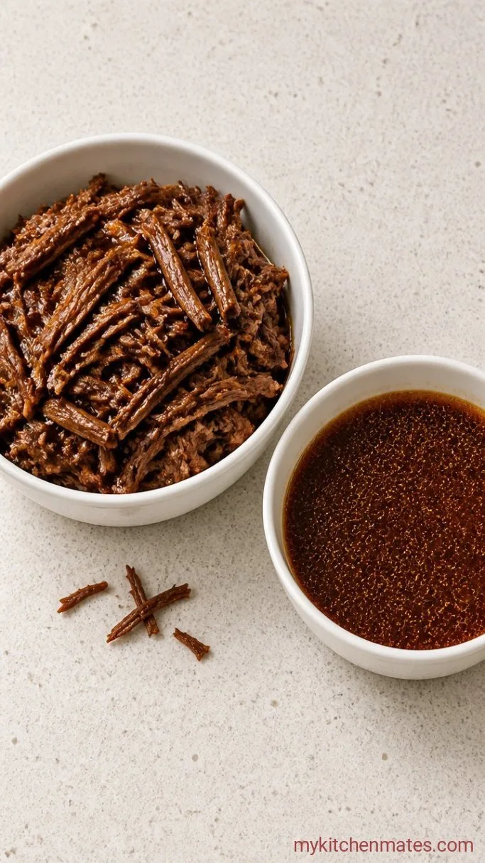 Crockpot Birria Tacos with Rich Dipping Consommé Step 5: Shred the Beef and Strain the Consommé