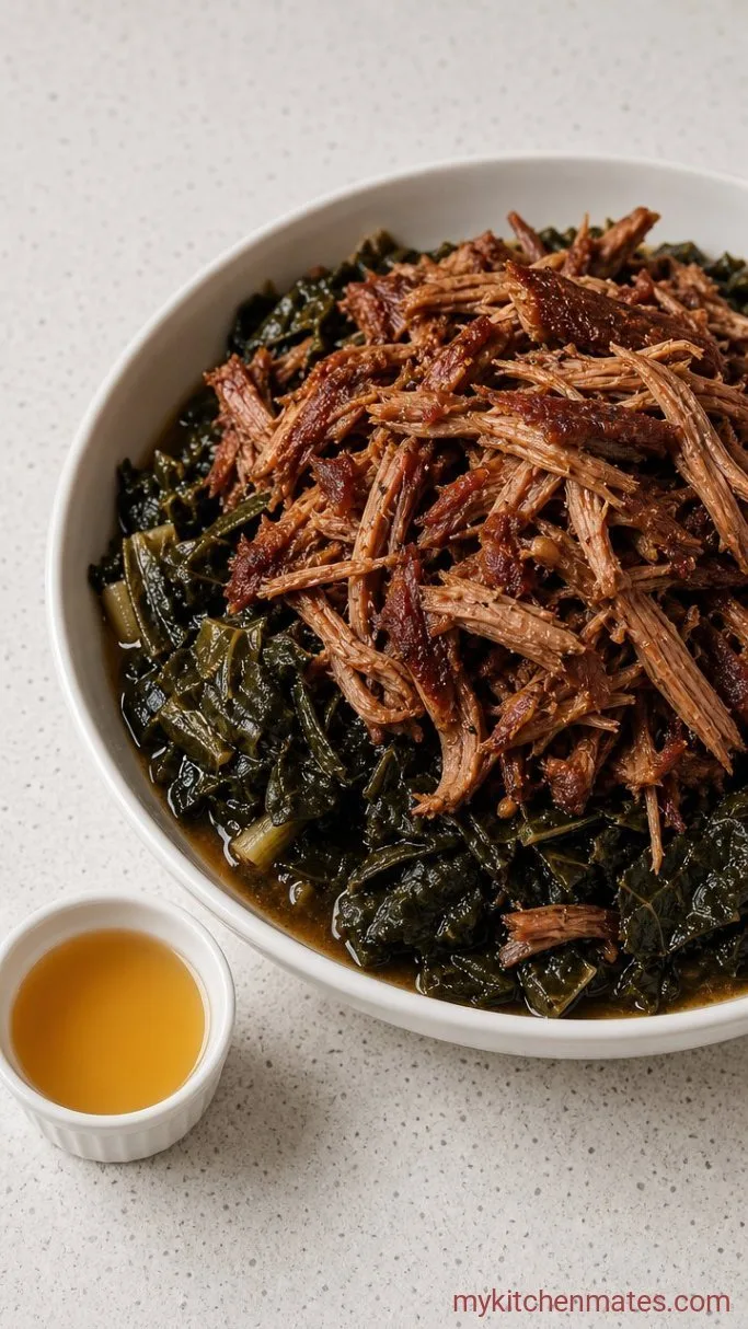 Southern-Style Collard Greens with Smoked Turkey Step 5: Shred the Turkey and Ladle into Bowls