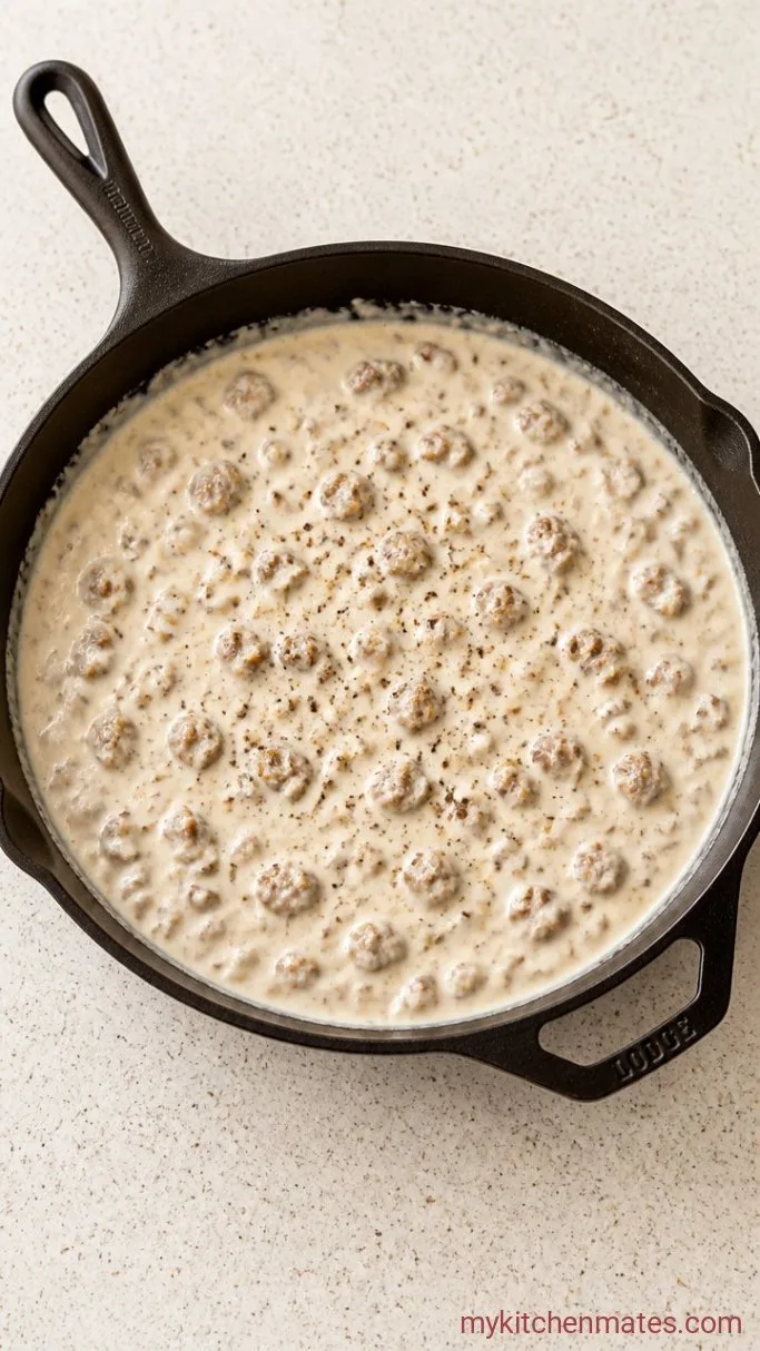 Fluffy Gluten-Free Biscuits with Creamy Sausage Gravy Step 5: Simmer the Gravy