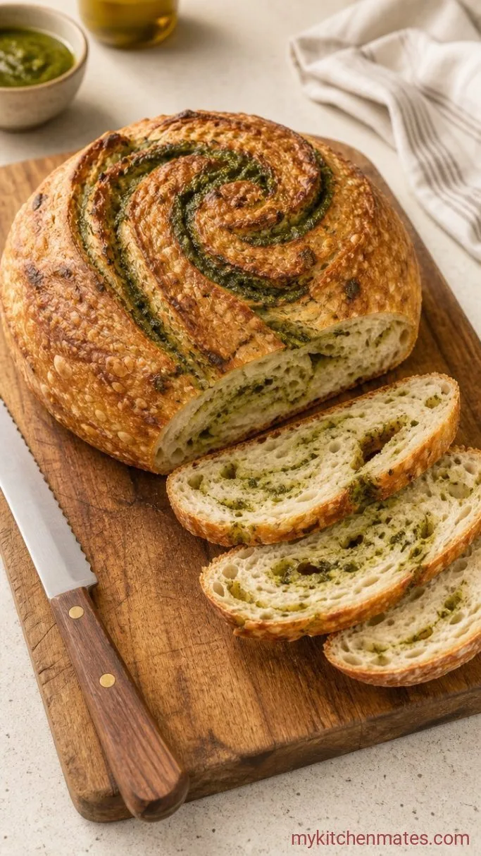Pesto Swirl Sourdough Bread Step 5: Slice and Serve the Bread