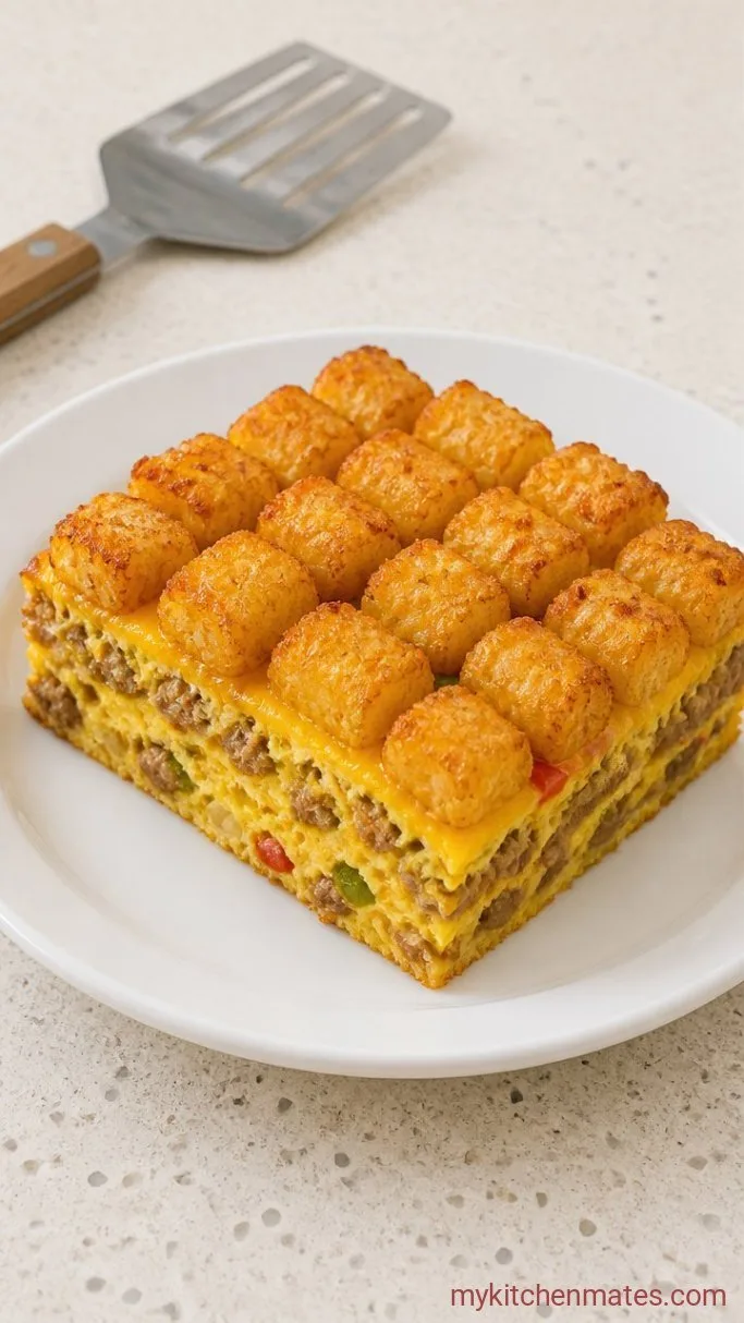 Cheesy Make-Ahead Tater Tot Egg Casserole Step 5: Slice and Serve Warm