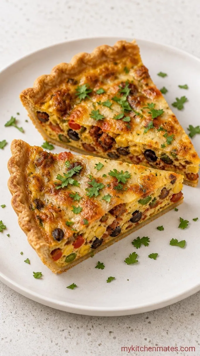 Cheesy Mexican Quiche with Chorizo and Roasted Peppers Step 5: Slice and Serve Warm