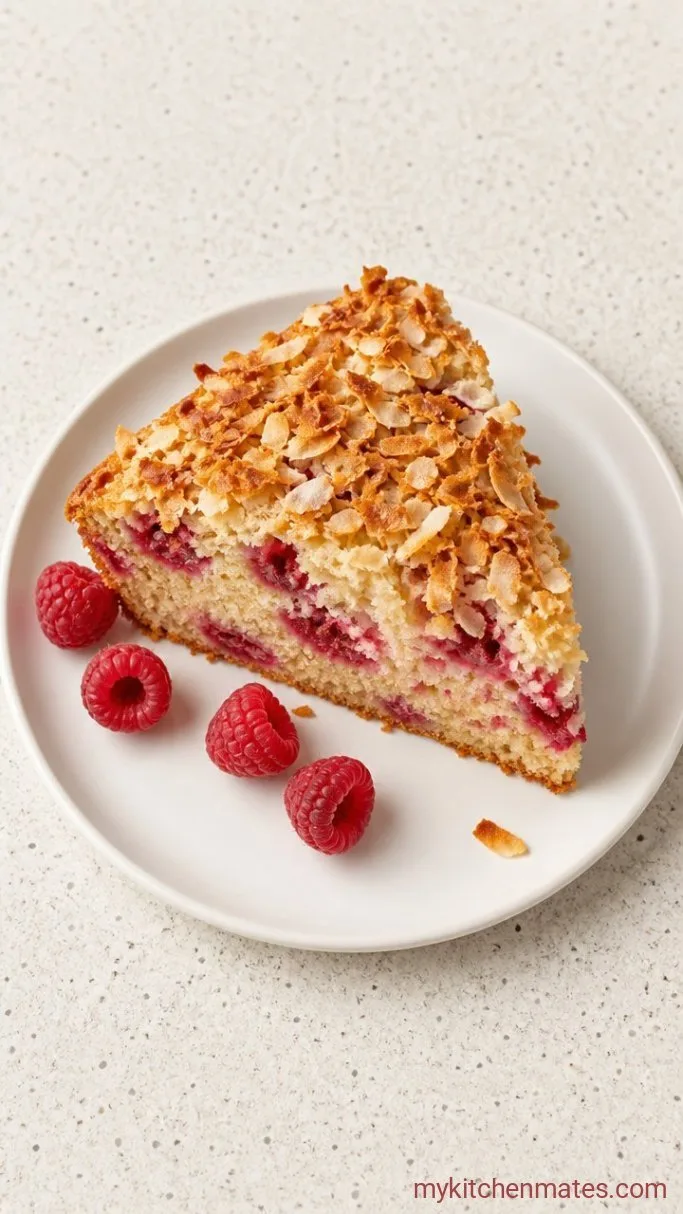 Raspberry Coconut Cake Step 5: Slice and Serve with Toasted Coconut