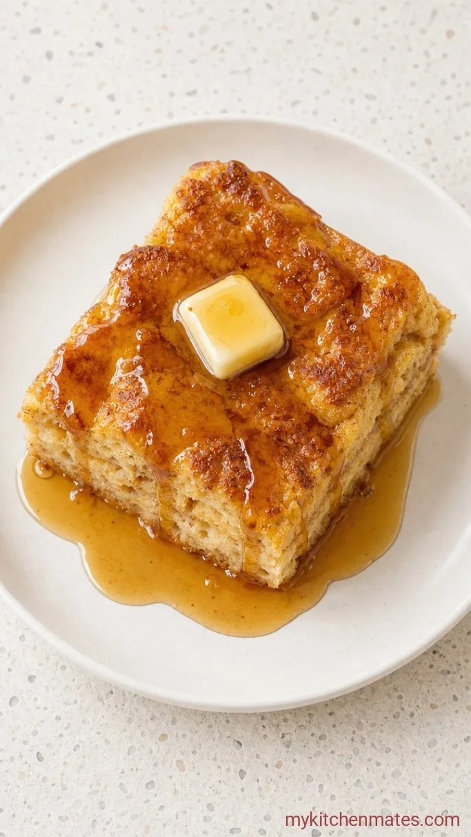 Make-Ahead Baked French Toast with Cinnamon and Maple Step 5: Slice and Serve with Warm Maple Syrup