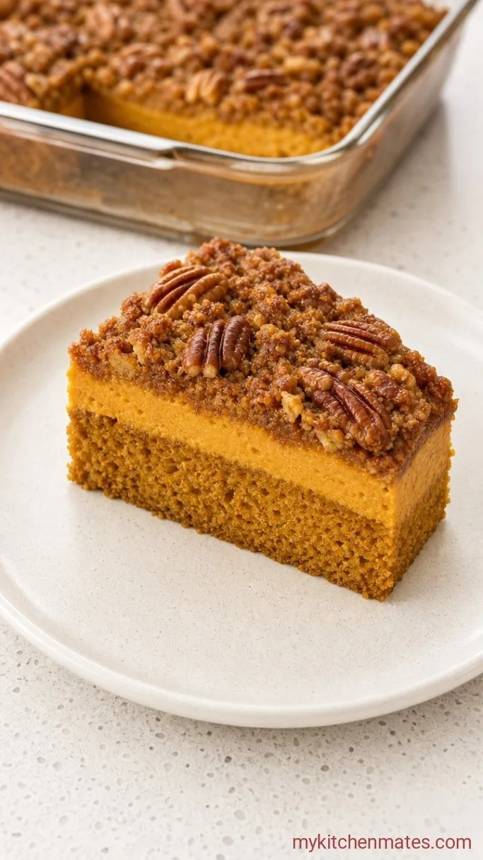 Creamy Pumpkin Pie Cake with Crunchy Pecan Topping Step 5: Slice and Serve