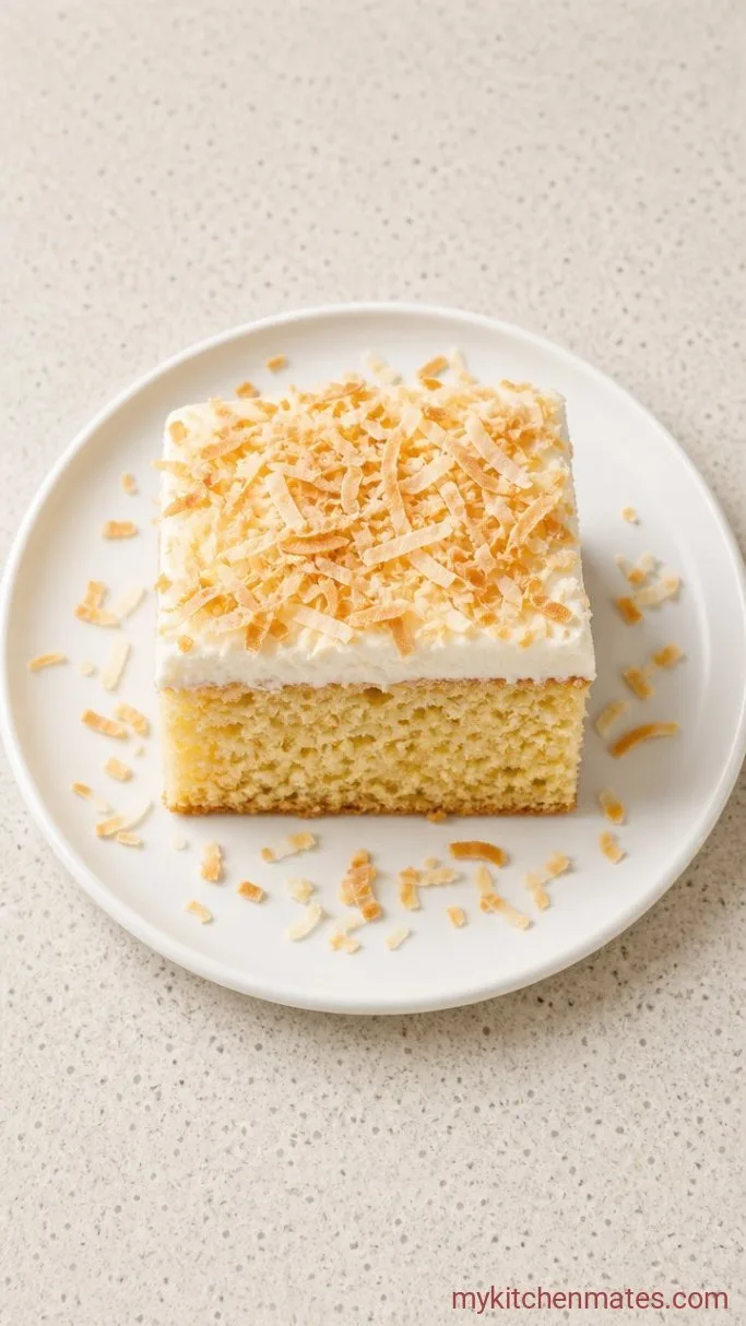 One-Bowl Coconut Sheet Cake with Cream Cheese Frosting Step 5: Slice and Serve