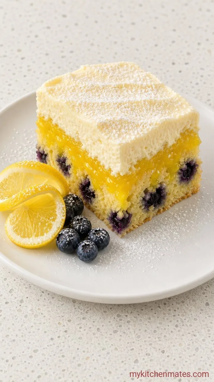 Easy Lemon Blueberry Poke Cake Step 5: Slice and Serve