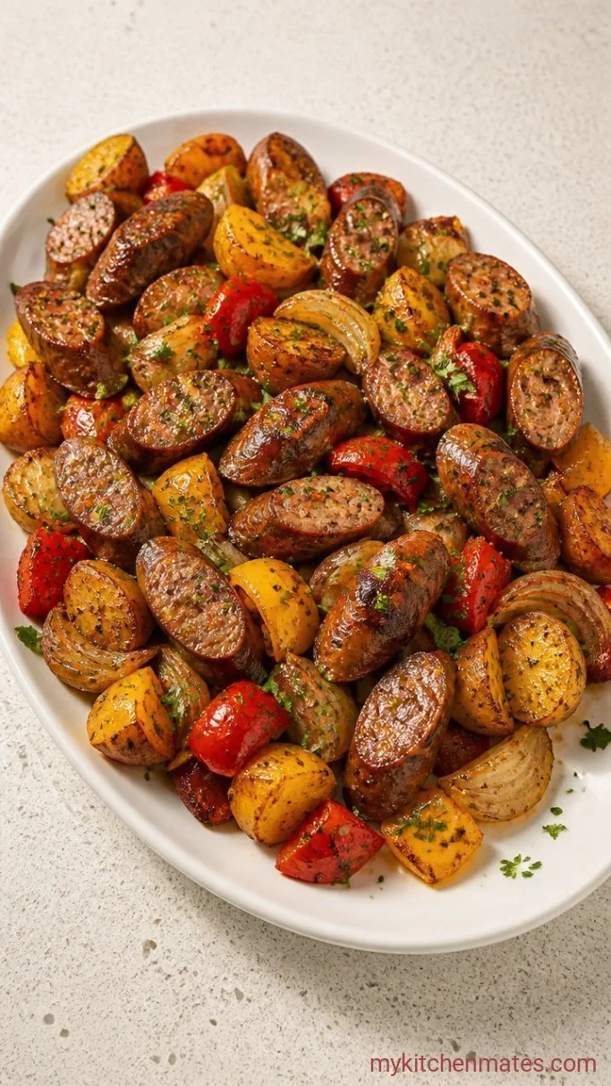 Easy Italian Sausage Sheet Pan Dinner Step 5: Slice and Serve