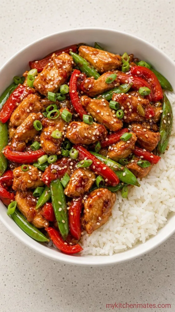 20-Minute Ginger Soy Chicken Thigh Stir Fry Step 5: Spoon Over Rice and Finish with Sesame