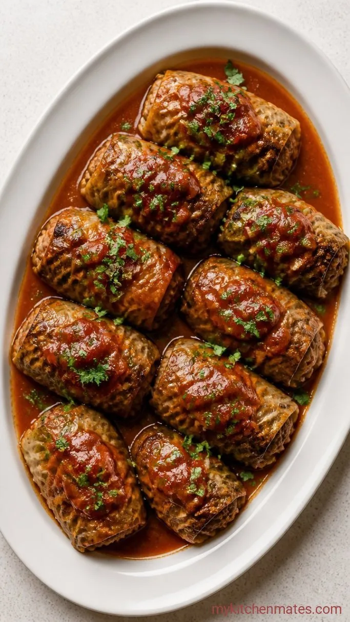German Cabbage Rolls with Savory Beef and Rice in Tomato Sauce Step 5: Spoon the Sauce and Serve