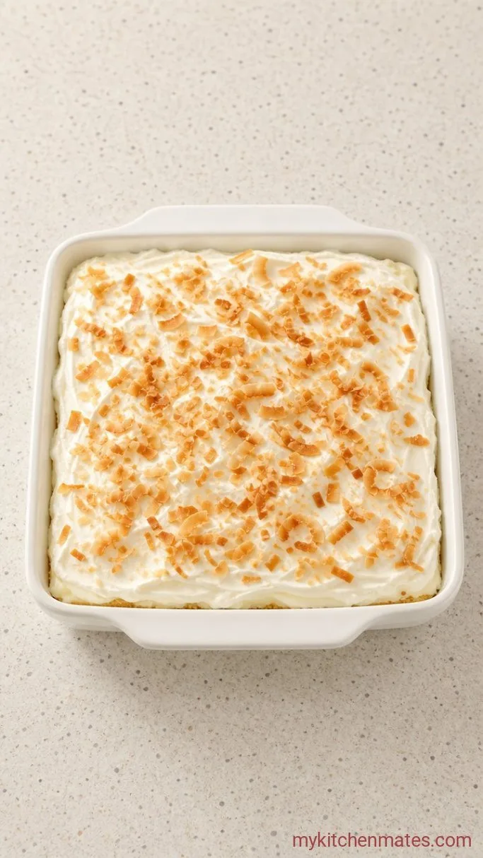 No-Bake Pineapple Lush Cake Step 5: Spread and Garnish