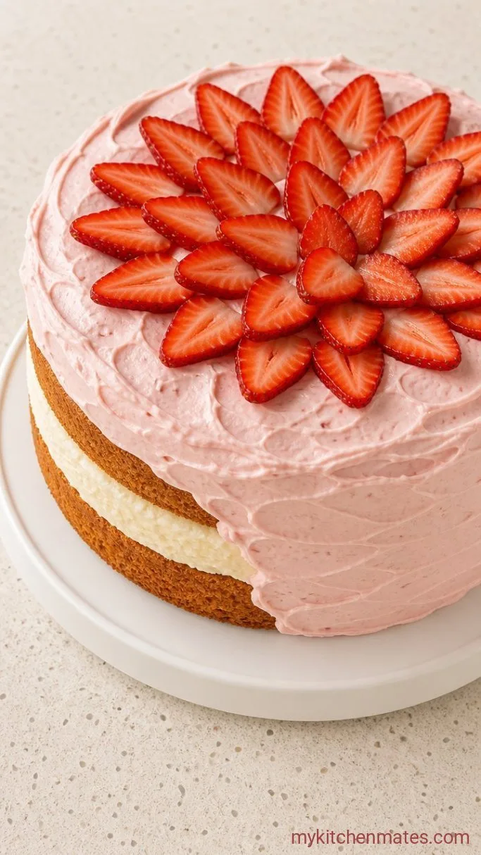 Strawberry Cheesecake Cake with Fresh Berry Frosting Step 5: Stack and Frost the Cake