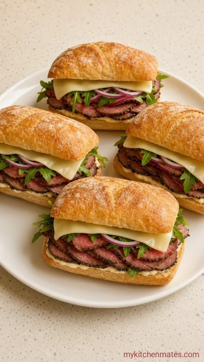 Roast Beef Sandwich With Horseradish Mayo and Crispy Crust Step 5: Stack and Serve the Sandwiches