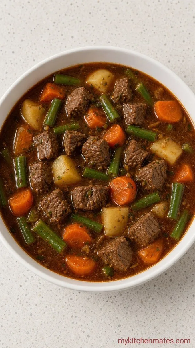 Instant Pot Vegetable Beef Soup Step 5: Stir in the Green Beans and Serve