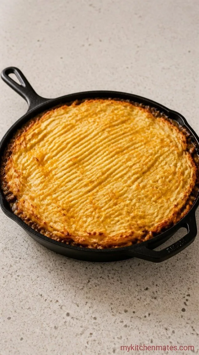 Rich Lamb Shepherd’s Pie with Cheesy Mash Step 5: Top and Bake