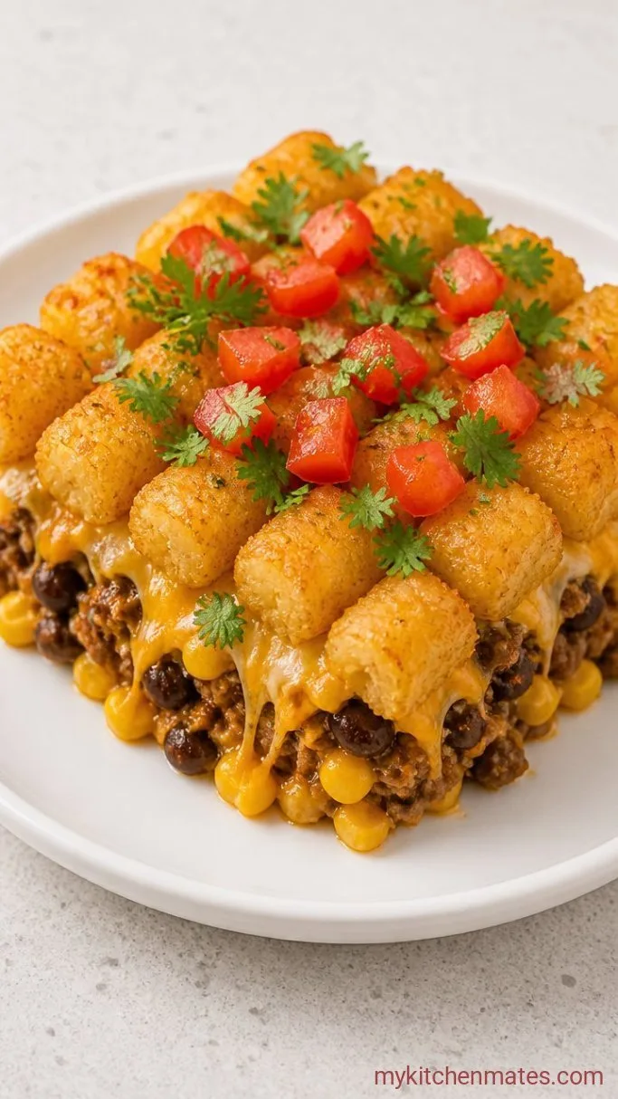 Cheesy Mexican Tater Tot Casserole Step 5: Top and Serve Hot