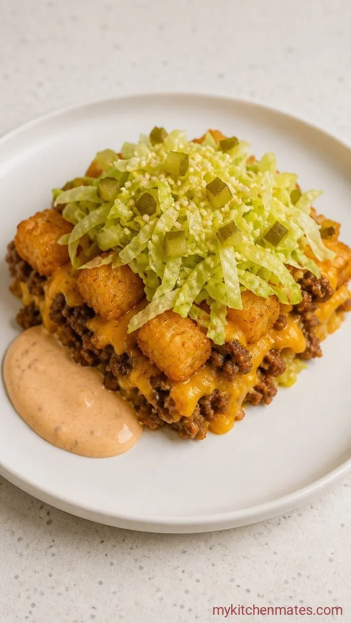 Easy Big Mac Tater Tot Casserole Step 5: Top and Serve