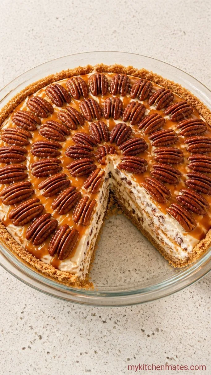 Fluffy No-Bake Pecan Cream Pie with Buttery Graham Cracker Crust Step 5: Top and Slice