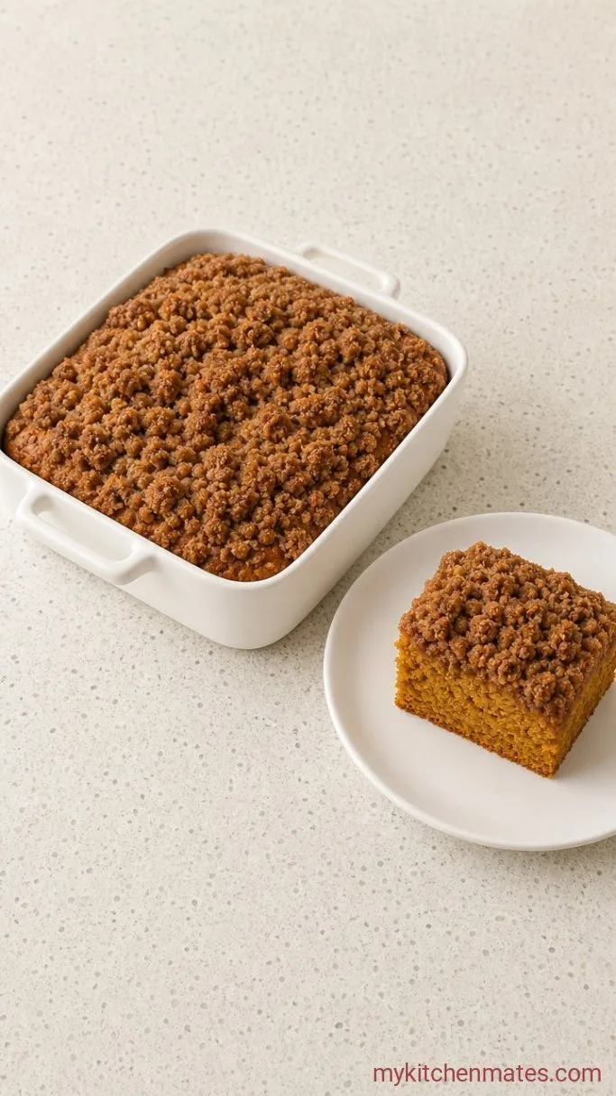 Moist Pumpkin Streusel Coffee Cake with Buttery Streusel Step 5: Top, Bake, and Slice the Cake