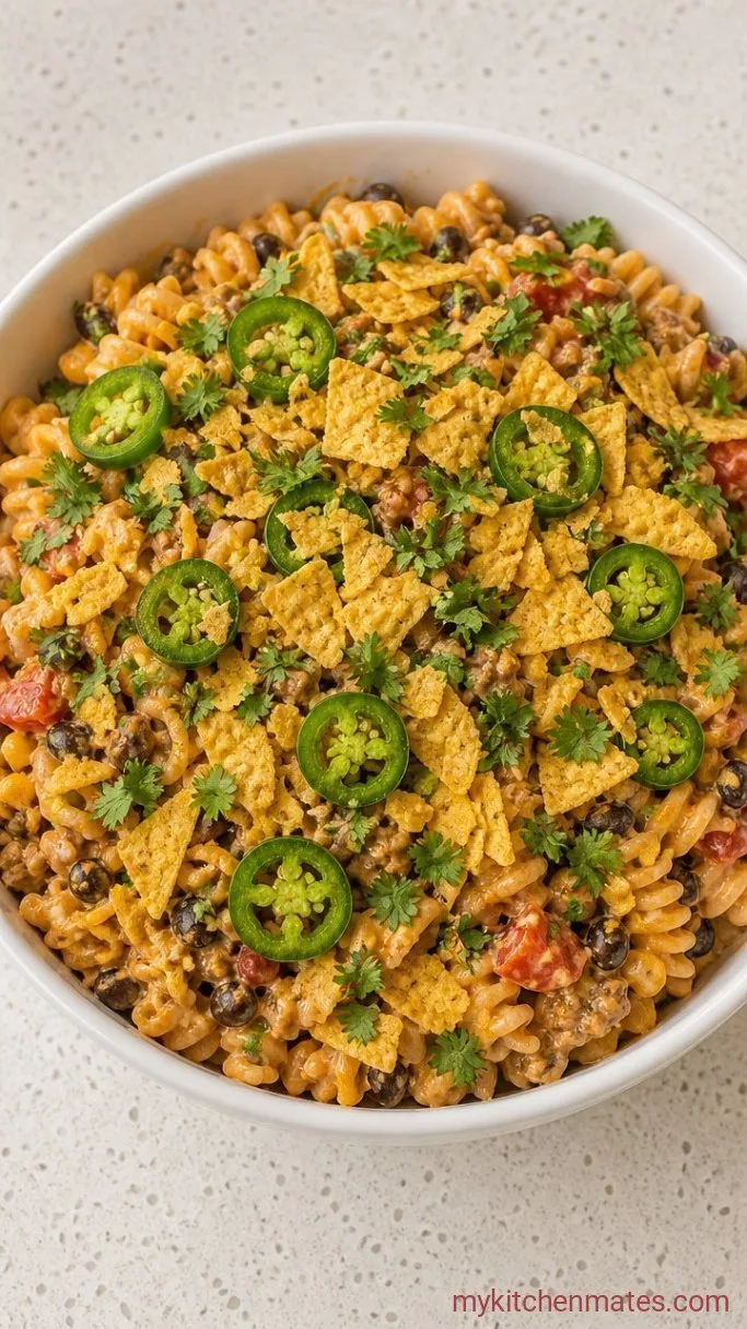 20-Minute Taco Pasta Salad Step 5: Top with Crunchy Chips and Serve