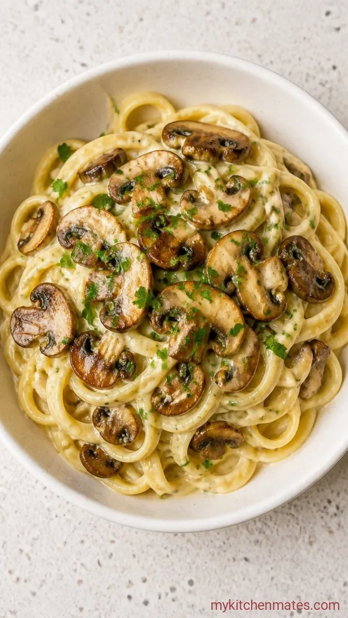 30-Minute Mushroom Alfredo Pasta Step 5: Top with Fresh Parsley and Serve